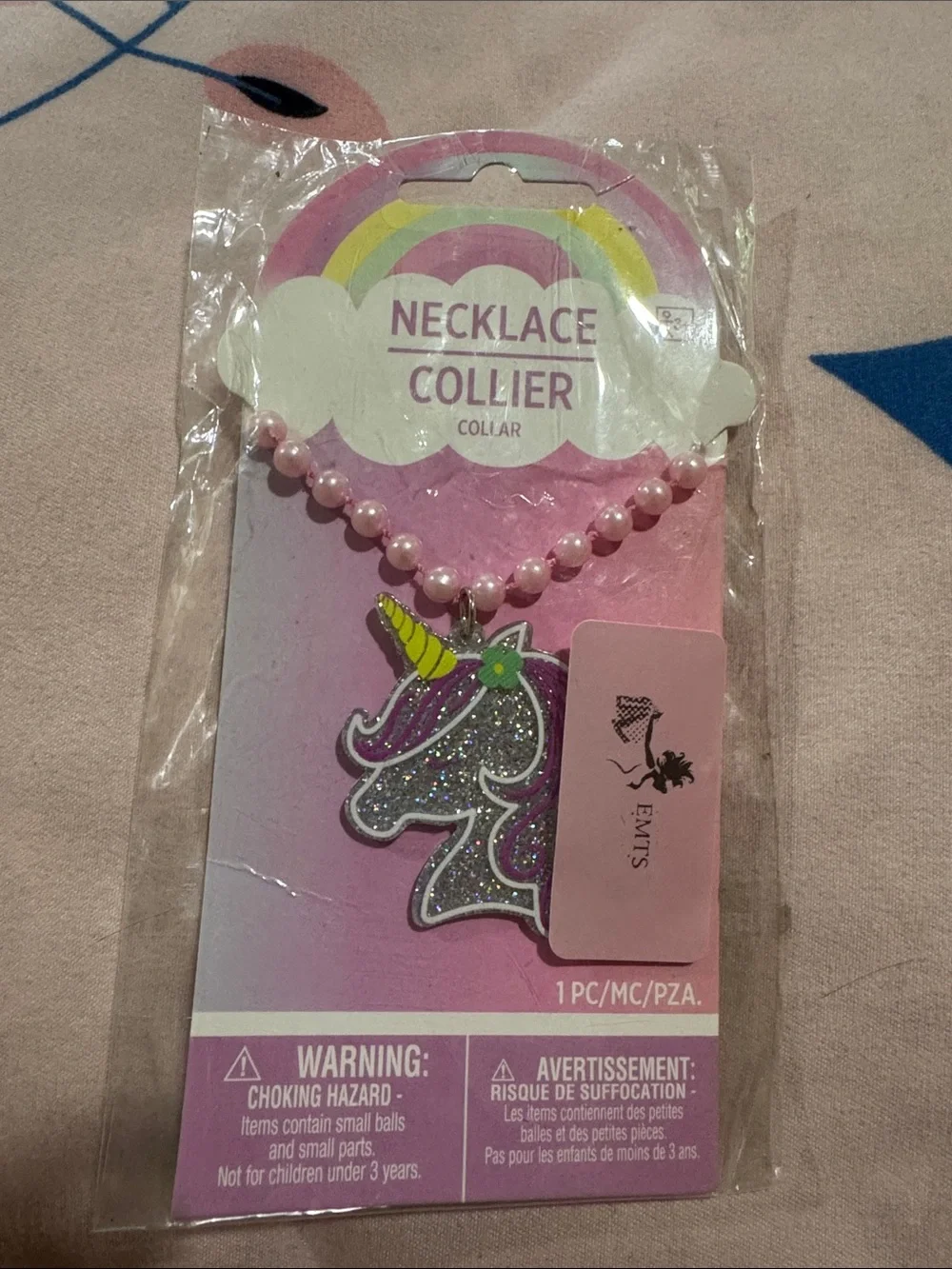 Amscan Pink Beaded Unicorn Necklace with Glitter Pendant